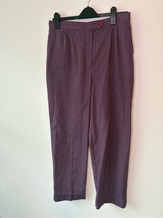 Sears Pants - Vintage Sears High-Waist Pinstripe Trousers in Deep Plum Multicolor Pinstripe